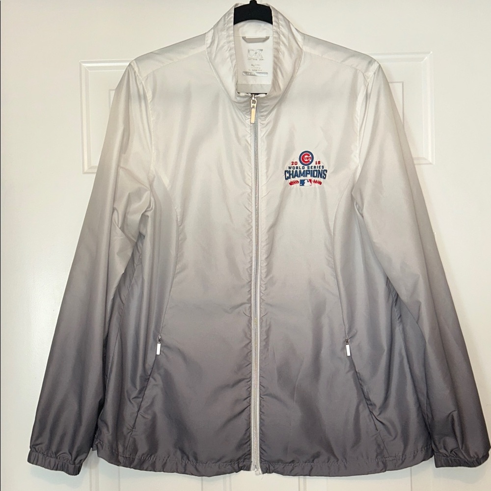 Chicago Cubs World Series Women's Windbreaker Jacket XL Gray White NWOT Ombre